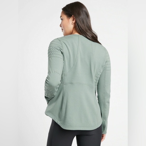 NWOT Athleta Jacket Women's Green Cotton Blend Asymmetric Zip Jacket S - Picture 13 of 13